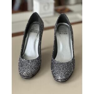 STUART WEITZMAN 5.5 Glitswoon Silver Glitter Platform Pumps Heels